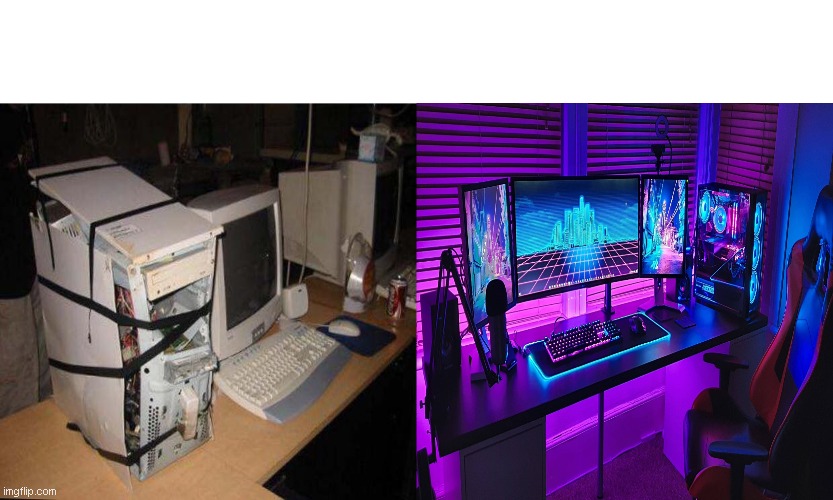 old computer and gaming computer | image tagged in computers | made w/ Imgflip meme maker