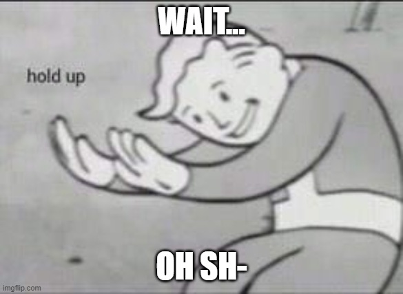 Fallout Hold Up | WAIT... OH SH- | image tagged in fallout hold up | made w/ Imgflip meme maker