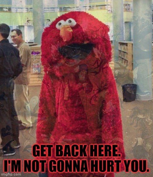 No no no no no no | GET BACK HERE. I'M NOT GONNA HURT YOU. | image tagged in no no no,elmo,cursed image,its time to stop | made w/ Imgflip meme maker