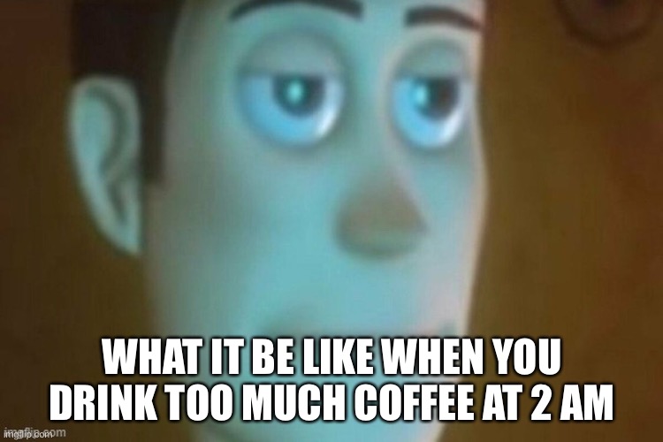 Woody | WHAT IT BE LIKE WHEN YOU DRINK TOO MUCH COFFEE AT 2 AM | image tagged in funny | made w/ Imgflip meme maker