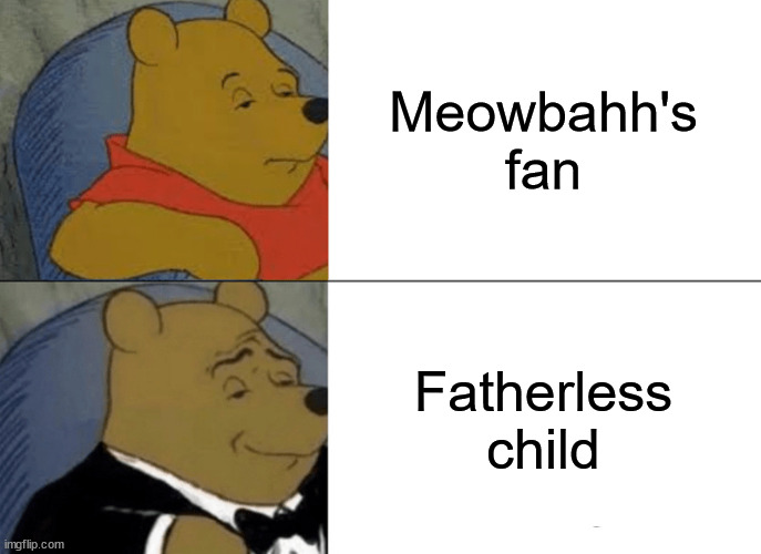 Tuxedo Winnie The Pooh Meme | Meowbahh's fan; Fatherless child | image tagged in memes,tuxedo winnie the pooh | made w/ Imgflip meme maker