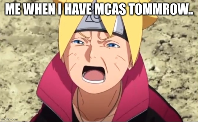 Boruto Crying | ME WHEN I HAVE MCAS TOMMROW.. | image tagged in boruto crying | made w/ Imgflip meme maker