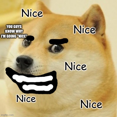 Doge Meme | Nice; YOU GUYS KNOW WHY I'M GOING "NICE"; Nice; Nice; Nice; Nice | image tagged in memes,doge | made w/ Imgflip meme maker