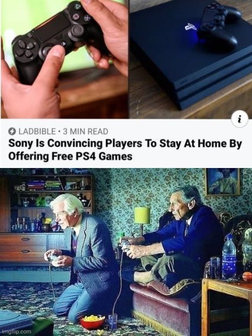 Free PS4 games | image tagged in old men playing video games,sony,gaming,ps4,memes,news | made w/ Imgflip meme maker