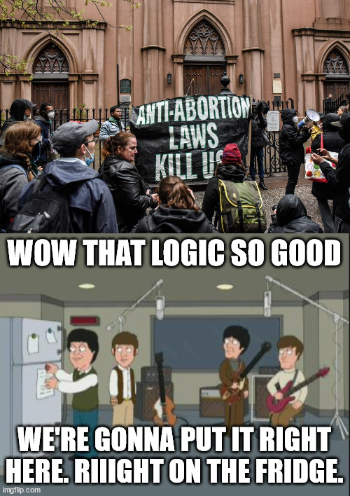 lol and what do pro abortion laws kill |  WOW THAT LOGIC SO GOOD; WE'RE GONNA PUT IT RIGHT HERE. RIIIGHT ON THE FRIDGE. | image tagged in beatles fridge,abortion is murder,political memes,right wing,liberal logic | made w/ Imgflip meme maker