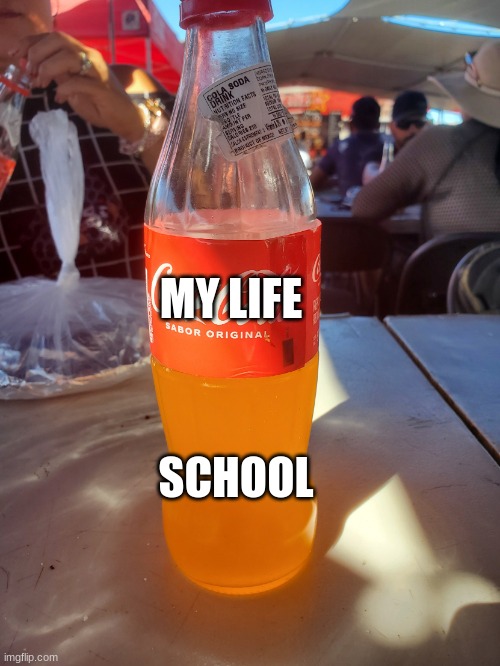 School: | MY LIFE; SCHOOL | image tagged in orange coke | made w/ Imgflip meme maker