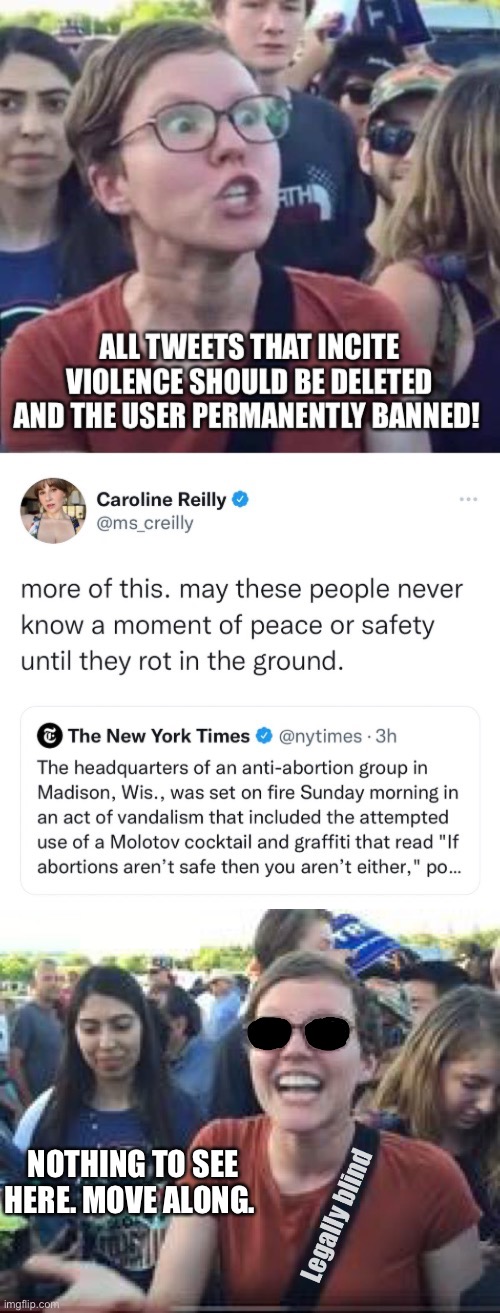 Blind Melon Karen | NOTHING TO SEE HERE. MOVE ALONG. | image tagged in liberal hypocrisy | made w/ Imgflip meme maker