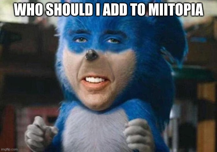 sonicholas cage | WHO SHOULD I ADD TO MIITOPIA | image tagged in sonicholas cage | made w/ Imgflip meme maker