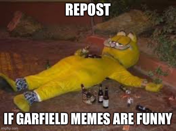 Passed out Garfield | REPOST; IF GARFIELD MEMES ARE FUNNY | image tagged in passed out garfield | made w/ Imgflip meme maker