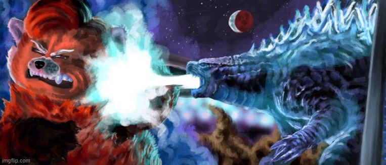 Damn, this artwork is actually amazing (Notice the red moon?) Link in comments | image tagged in masterpiece,art,turning red,godzilla | made w/ Imgflip meme maker