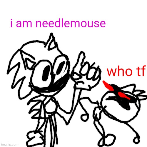 Nalced meets needlemouse | i am needlemouse; who tf | image tagged in memes,blank transparent square | made w/ Imgflip meme maker