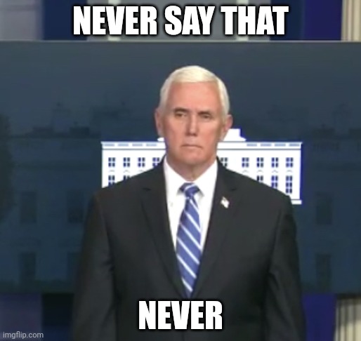 Pence “please shut up.” | NEVER SAY THAT NEVER | image tagged in pence please shut up | made w/ Imgflip meme maker