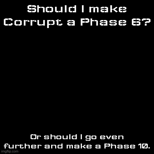 Blank Transparent Square | Should I make Corrupt a Phase 6? Or should I go even further and make a Phase 10. | image tagged in memes,blank transparent square | made w/ Imgflip meme maker
