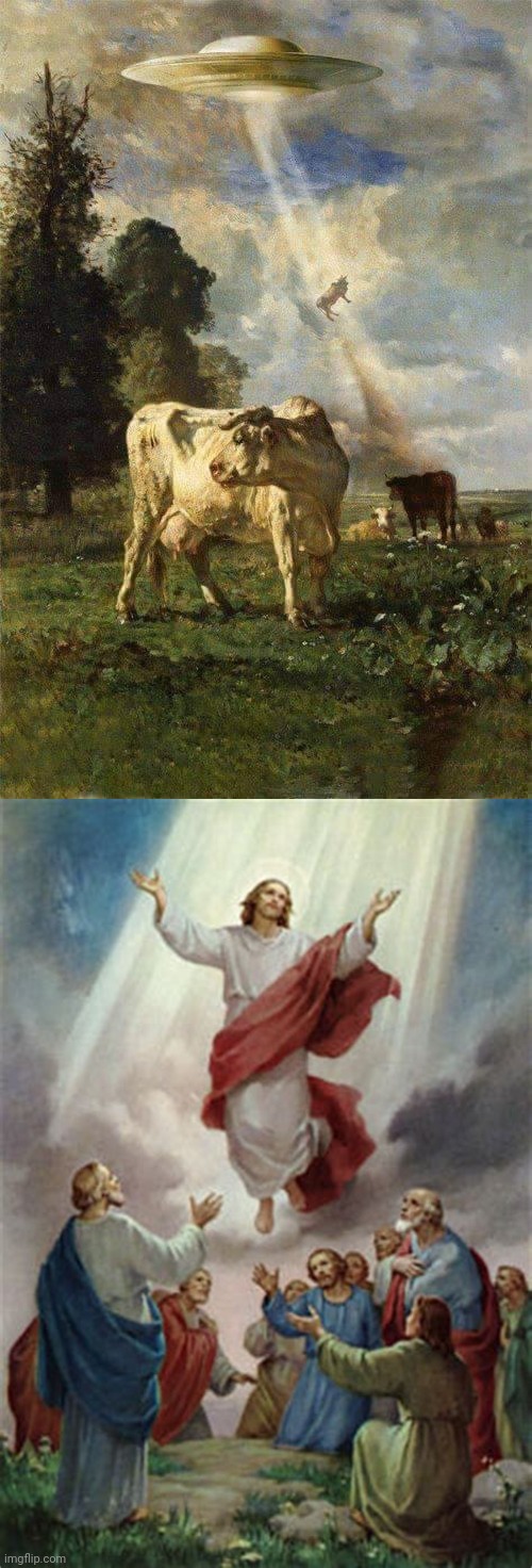 image tagged in ufos abducting cows,jesus ascension,star trek scotty,mom pick me up i'm scared | made w/ Imgflip meme maker
