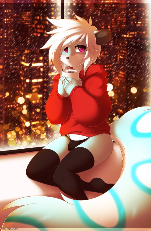 Sometimes, You just wanna sit and have a nice hot cup o' joe. (By RE-sublimity-kun) | image tagged in furry,femboy,cute,coffee,hoodie,adorable | made w/ Imgflip meme maker
