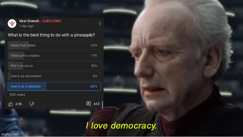 I love democracy | image tagged in i love democracy | made w/ Imgflip meme maker