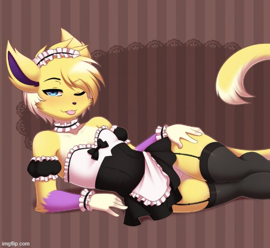 Ow^ (By RE-sublimity-kun) | image tagged in furry,femboy,cute,thighs,maid | made w/ Imgflip meme maker