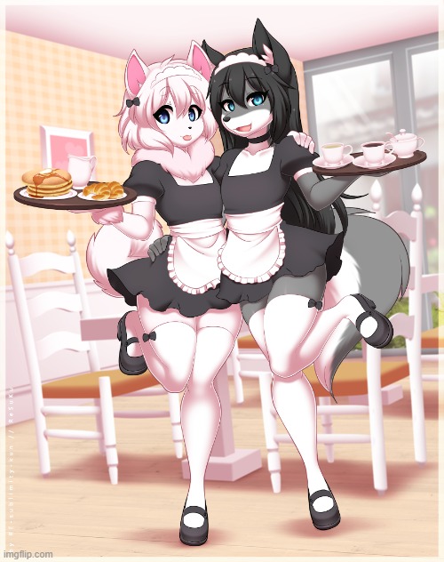Oooh, Pancakes! (By RE-sublimity-kun) | image tagged in furry,femboy,cute,maid | made w/ Imgflip meme maker