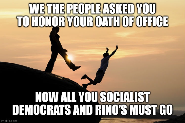 VOTE THEM ALL OUT IN 2022 AND 2024 | WE THE PEOPLE ASKED YOU TO HONOR YOUR OATH OF OFFICE; NOW ALL YOU SOCIALIST DEMOCRATS AND RINO'S MUST GO | image tagged in traitor | made w/ Imgflip meme maker