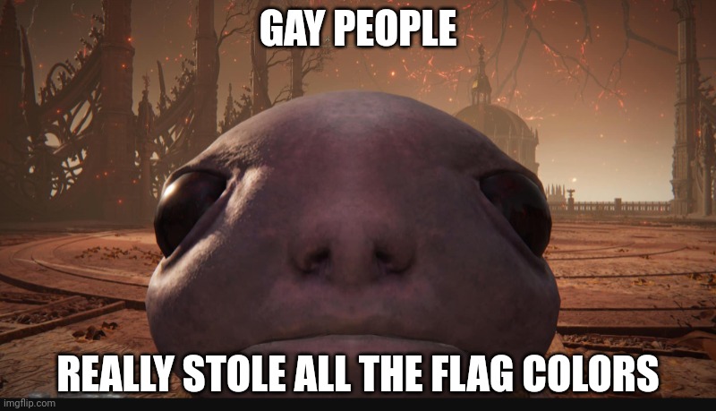 Rude | GAY PEOPLE; REALLY STOLE ALL THE FLAG COLORS | image tagged in staring albinauric | made w/ Imgflip meme maker