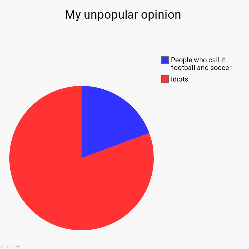 Extremely unpopular opinion right here | My unpopular opinion | Idiots, People who call it football and soccer | image tagged in charts,pie charts,soccer,football,chart,sports | made w/ Imgflip chart maker