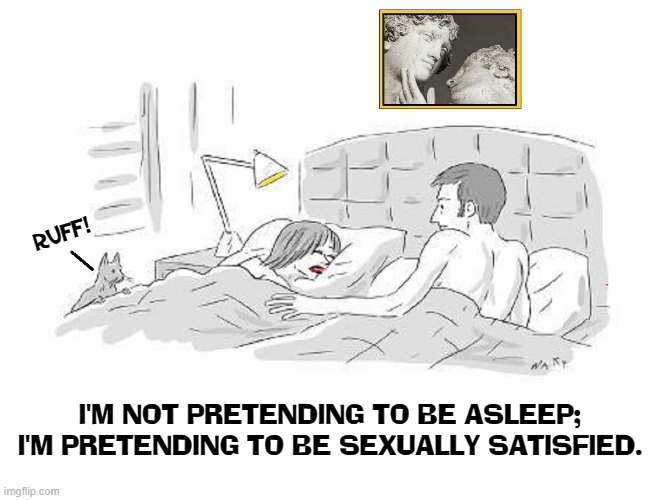 Lovers —and Other Strangers | RUFF! I'M NOT PRETENDING TO BE ASLEEP;
I'M PRETENDING TO BE SEXUALLY SATISFIED. | image tagged in vince vance,lovers,memes,satisfied,pretending,asleep | made w/ Imgflip meme maker