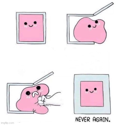 Never again | image tagged in never again | made w/ Imgflip meme maker