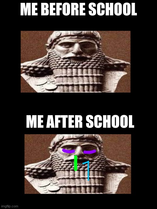 Literally me everyday | ME BEFORE SCHOOL; ME AFTER SCHOOL | image tagged in normal king/sick king | made w/ Imgflip meme maker