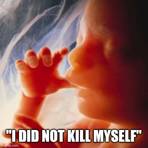 Imagine that | "I DID NOT KILL MYSELF" | image tagged in fetus | made w/ Imgflip meme maker