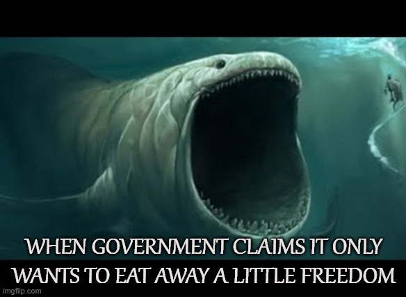 Gargantuan |  WHEN GOVERNMENT CLAIMS IT ONLY WANTS TO EAT AWAY A LITTLE FREEDOM | image tagged in government,freedom,slavery,liberty,tyranny,authoritarian | made w/ Imgflip meme maker