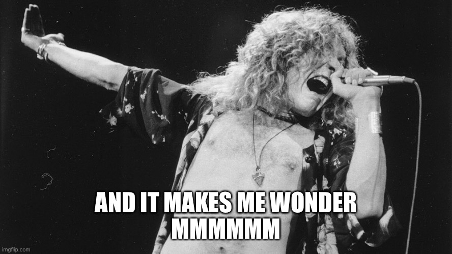 Makes me wonder |  AND IT MAKES ME WONDER
MMMMMM | image tagged in led zeppelin,she does,makes me wonder,stairway to heaven | made w/ Imgflip meme maker