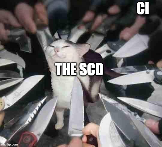 smug cat surrounded by knives | CI; THE SCD | image tagged in smug cat surrounded by knives | made w/ Imgflip meme maker
