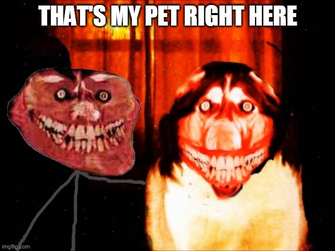 Trollge's pet |  THAT'S MY PET RIGHT HERE | image tagged in creepypasta,smile dog,troll face,trollge | made w/ Imgflip meme maker