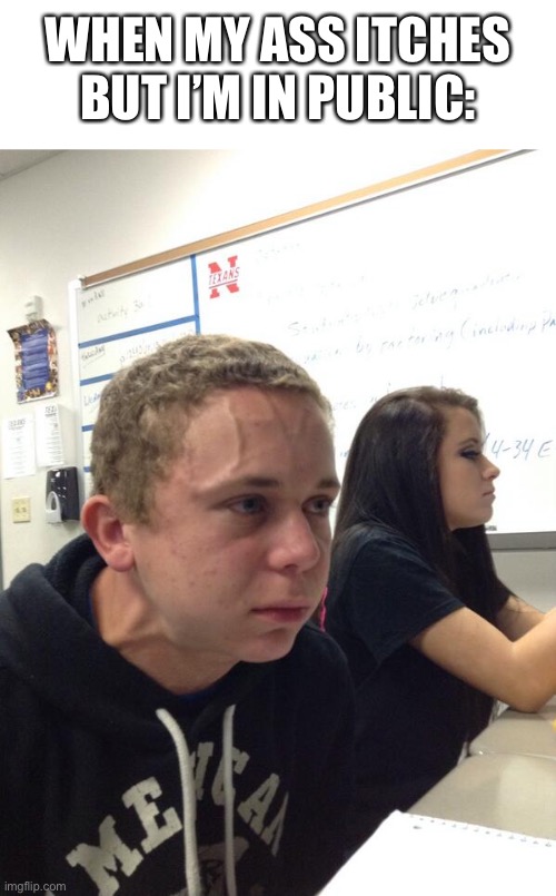 A | WHEN MY ASS ITCHES BUT I’M IN PUBLIC: | image tagged in hold fart | made w/ Imgflip meme maker