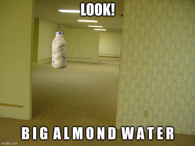 idk | LOOK! B I G  A L M O N D  W A T E R | image tagged in the backrooms | made w/ Imgflip meme maker