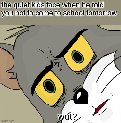 Unsettled Tom | the quiet kids face when he told you not to come to school tomorrow; wut? | image tagged in memes,unsettled tom | made w/ Imgflip meme maker