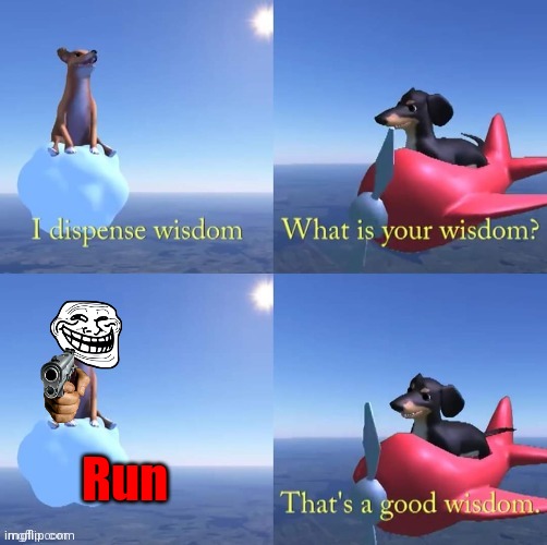 That's a good wisdom | Run | image tagged in wisdom dog | made w/ Imgflip meme maker