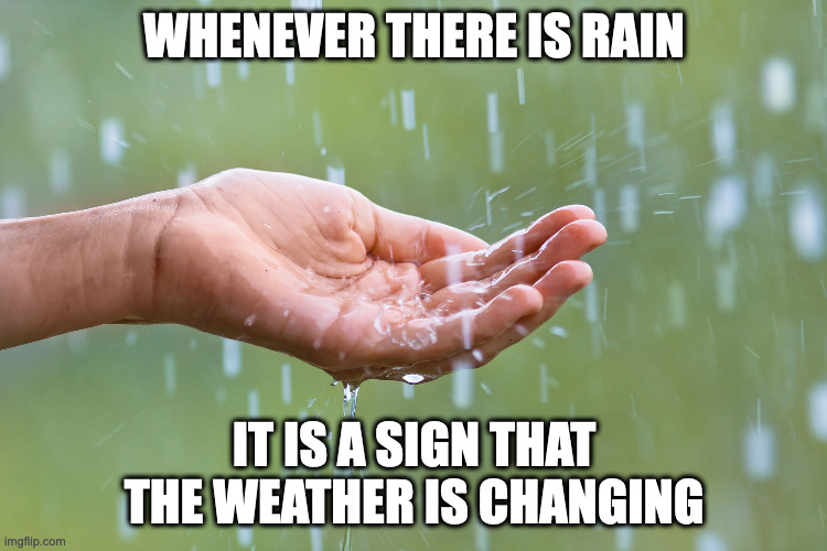 Rain |  WHENEVER THERE IS RAIN; IT IS A SIGN THAT THE WEATHER IS CHANGING | image tagged in rain,memes | made w/ Imgflip meme maker