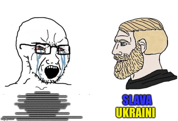 arguing with anyone against ukraine be like | FFFFFFFFFFFFFFFFFFFHURHFRHDFHJFDHG YDFRNJFUEFHSKJGRKGHLOESIFUHEAGOFUGAEHBFOGEKFHESBKESGKJSEHGSEKJGHKESG RKUGYKSRFERNEJRFHHERFHKSHGFUERHGKSRG | image tagged in soyboy vs yes chad | made w/ Imgflip meme maker