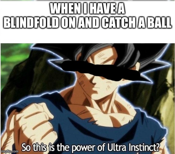 *ultra instinct theme starts playing* | WHEN I HAVE A BLINDFOLD ON AND CATCH A BALL | image tagged in ultra instinct | made w/ Imgflip meme maker