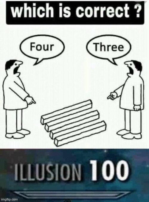THREE OR FOUR | image tagged in illusion 100 | made w/ Imgflip meme maker