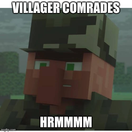 willager comrades | VILLAGER COMRADES; HRMMMM | image tagged in minecraft,army | made w/ Imgflip meme maker