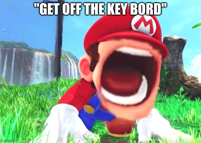 Mario screaming | "GET OFF THE KEY BORD" | image tagged in mario screaming | made w/ Imgflip meme maker