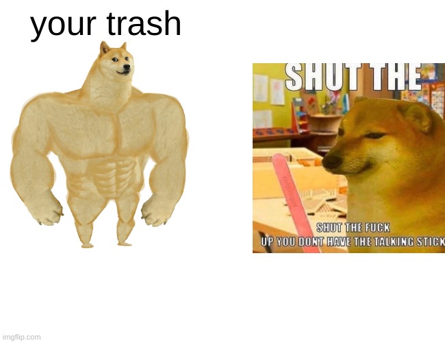 lol | your trash | image tagged in memes,buff doge vs cheems | made w/ Imgflip meme maker