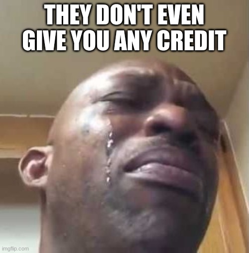 Crying Black Guy | THEY DON'T EVEN GIVE YOU ANY CREDIT | image tagged in crying black guy | made w/ Imgflip meme maker