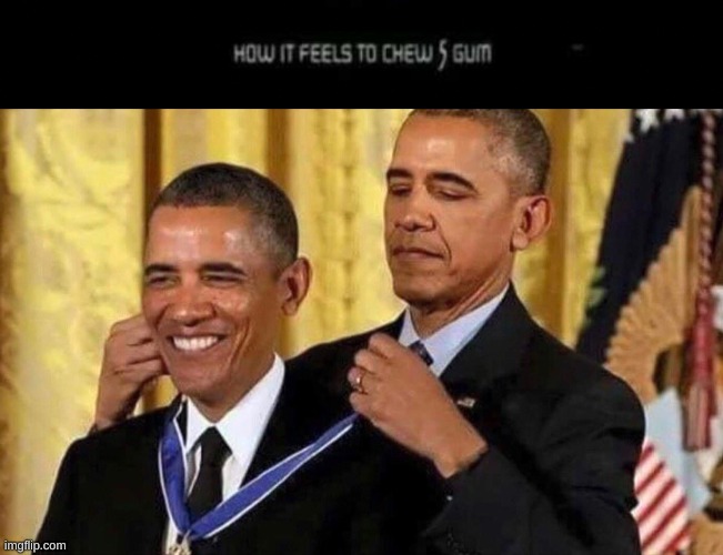 me all day every day | image tagged in how it feels to chew take 5 gum,obama medal | made w/ Imgflip meme maker