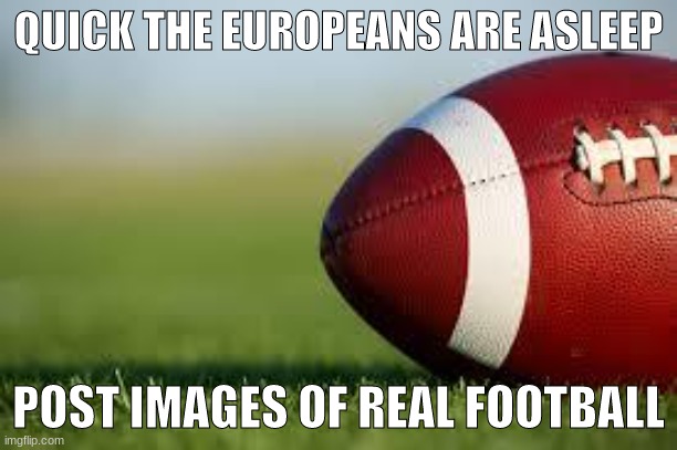 football field | QUICK THE EUROPEANS ARE ASLEEP; POST IMAGES OF REAL FOOTBALL | image tagged in football field,football,european,american,soccer | made w/ Imgflip meme maker