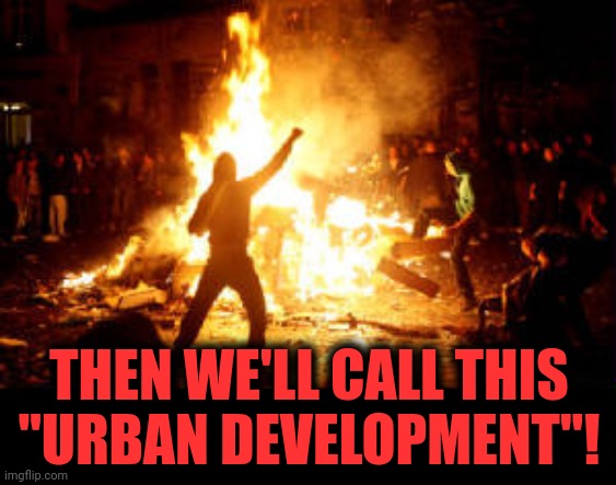 Anarchy Riot | THEN WE'LL CALL THIS
"URBAN DEVELOPMENT"! | image tagged in anarchy riot | made w/ Imgflip meme maker