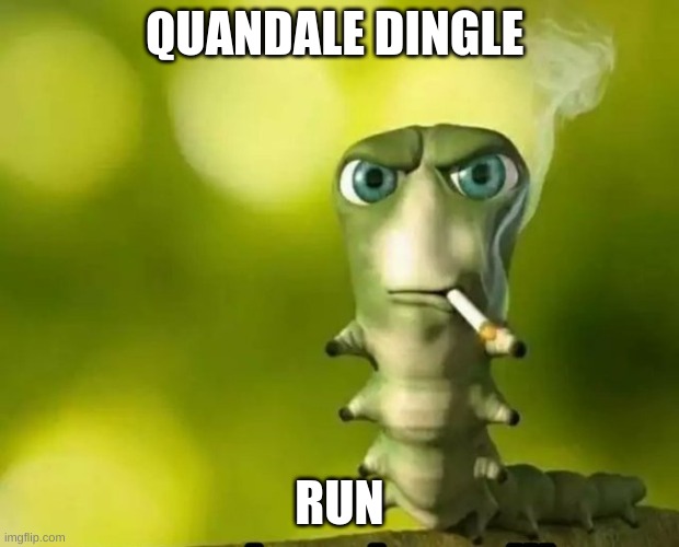 gusano fumando | QUANDALE DINGLE; RUN | image tagged in gusano fumando | made w/ Imgflip meme maker