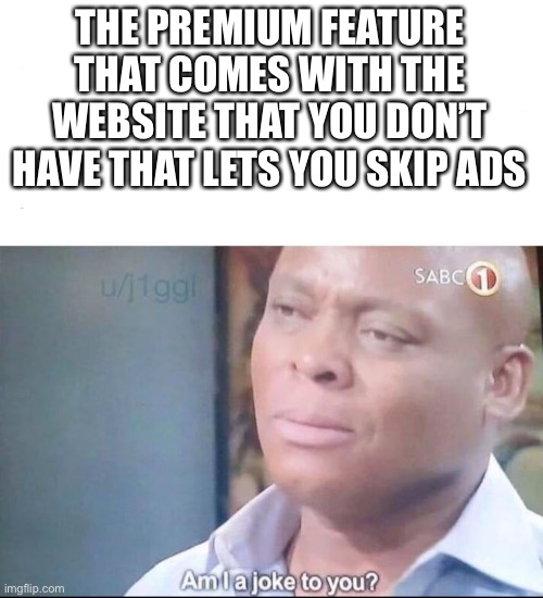 am I a joke to you | THE PREMIUM FEATURE THAT COMES WITH THE WEBSITE THAT YOU DON’T HAVE THAT LETS YOU SKIP ADS | image tagged in am i a joke to you | made w/ Imgflip meme maker